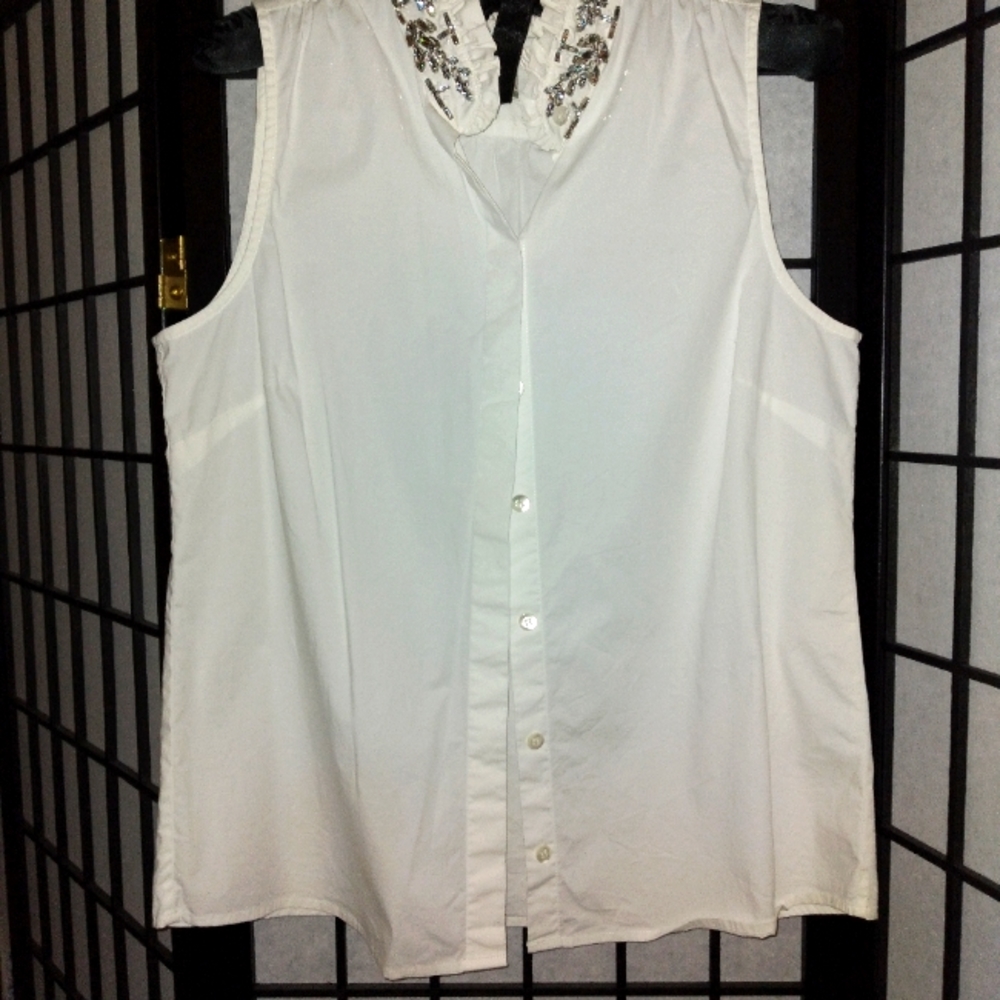 J. CREW BEAUTIFUL WHITE BLOUSE W SEQUENCE COLLAR